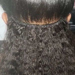 Close up of a kinky straight sew-in foundation